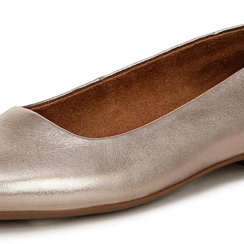 Women's Leather Ballet Flats 8 Silver Slip-On Comfort Recycled Materials